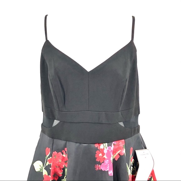 B. Darlin Black Floral Print Fit and Flare Dress - Picture 2 of 7